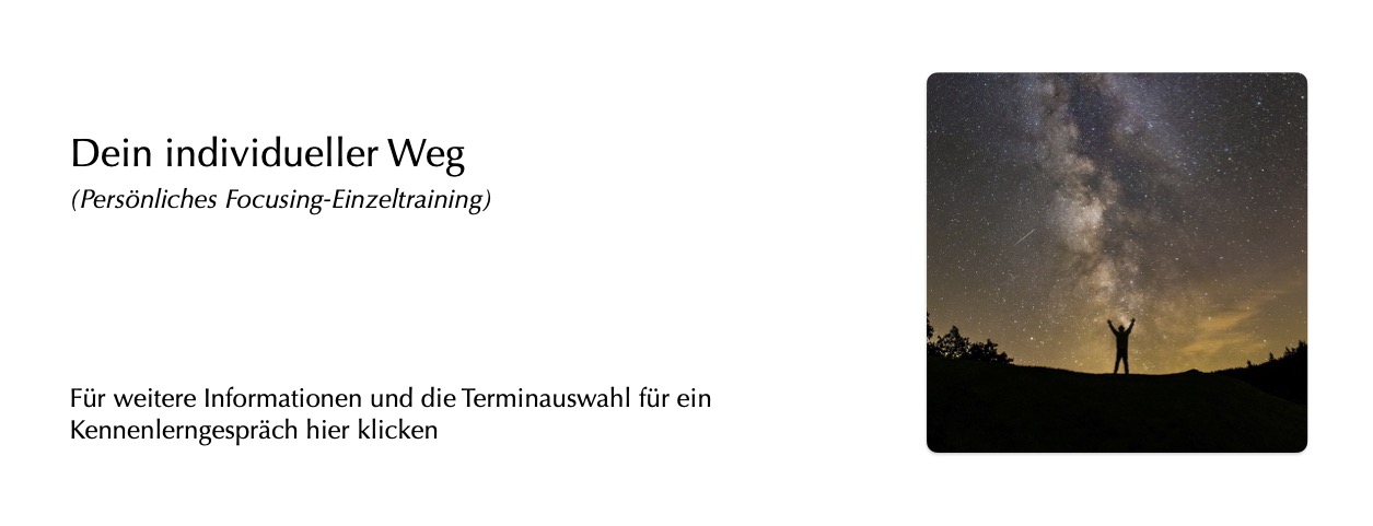 Aktuell nur ein Platz verfügbar - Dein individueller Weg (Persönliches Focusing-Einzeltraining)